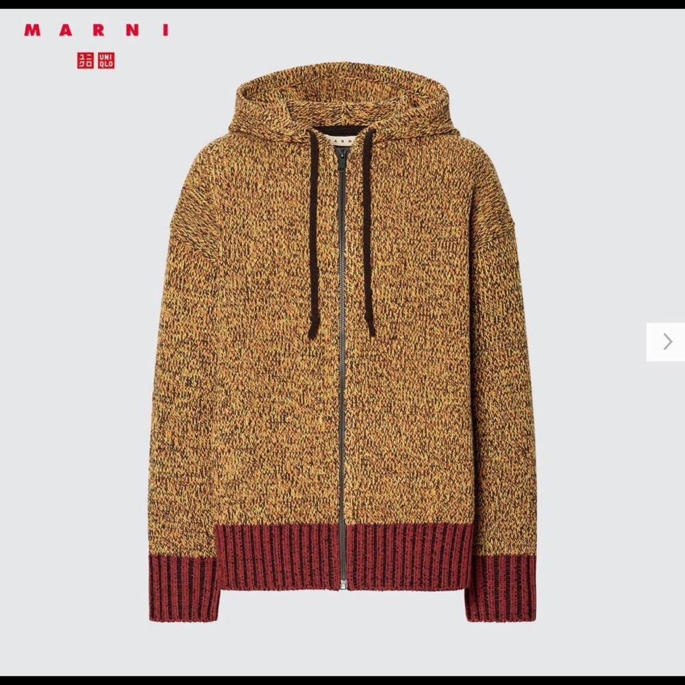 UNIQLO x MARNI Mix Color Yarn Oversized Full-Zip Hoodie Jacket Dark Orange Sz M